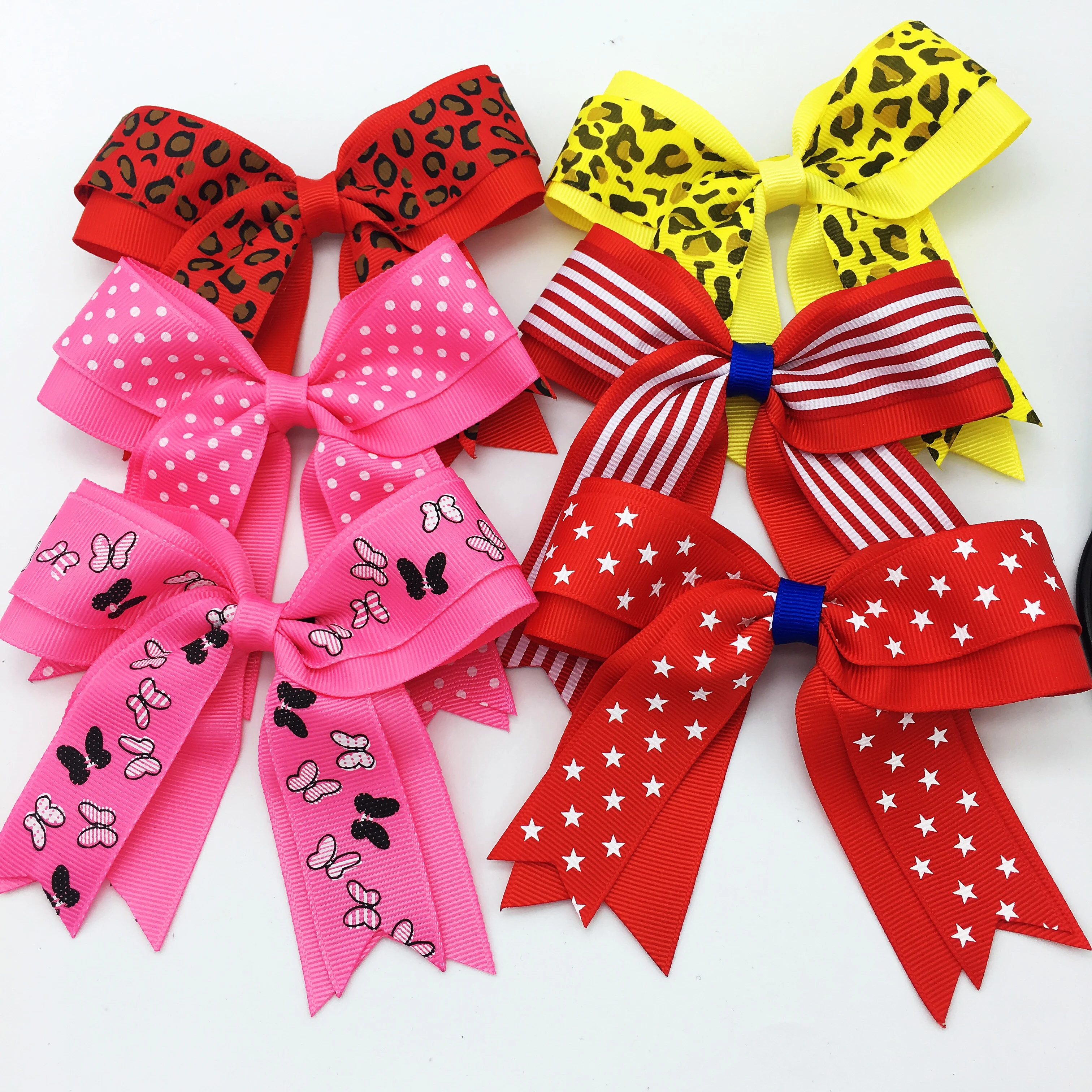 

6PCS/SET 4" Girls 12 Colors Large Ribbon Hair Bows With Clips Cheerleading Dance Cheer Bows