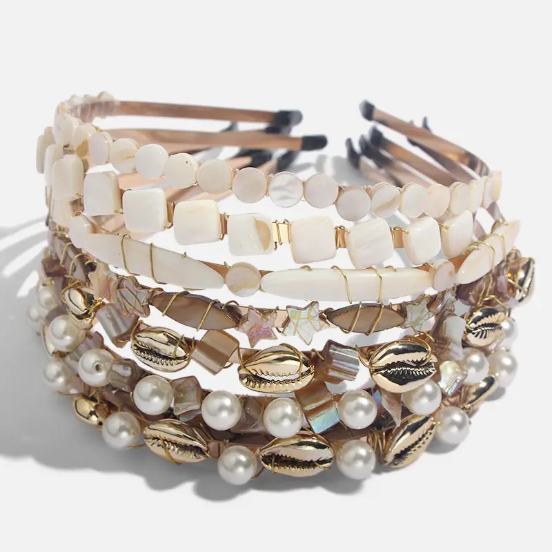 

Flatfoosie 2019 New Trendy Handmade Pearl Shell Hairbands For Women Bohemian Bride Wedding Hair Jewelry Hair Bands Accessories