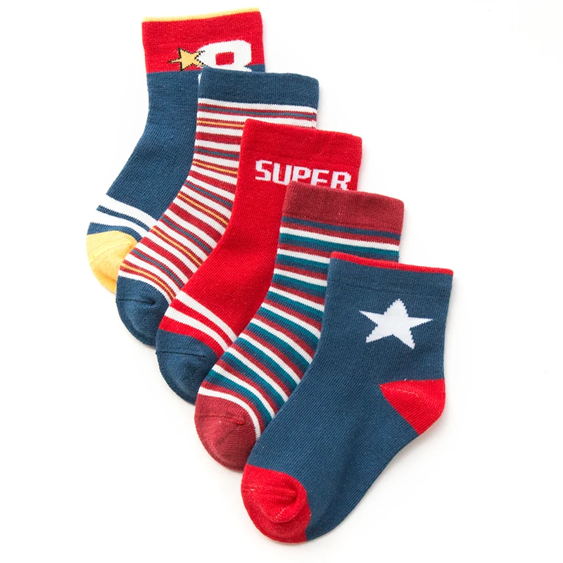 5pairslot Fashion Autumn Winter New Kids Cotton socks Boy Girl Baby Infant fashion stripe Cartoon sports socks (17)