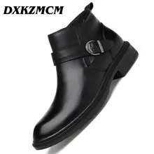 DXKZMCM Handmade Genuine Leather Men Boots Autumn Winter Warm Ankle Boots Fashion Footwear Shoes Snow Boots
