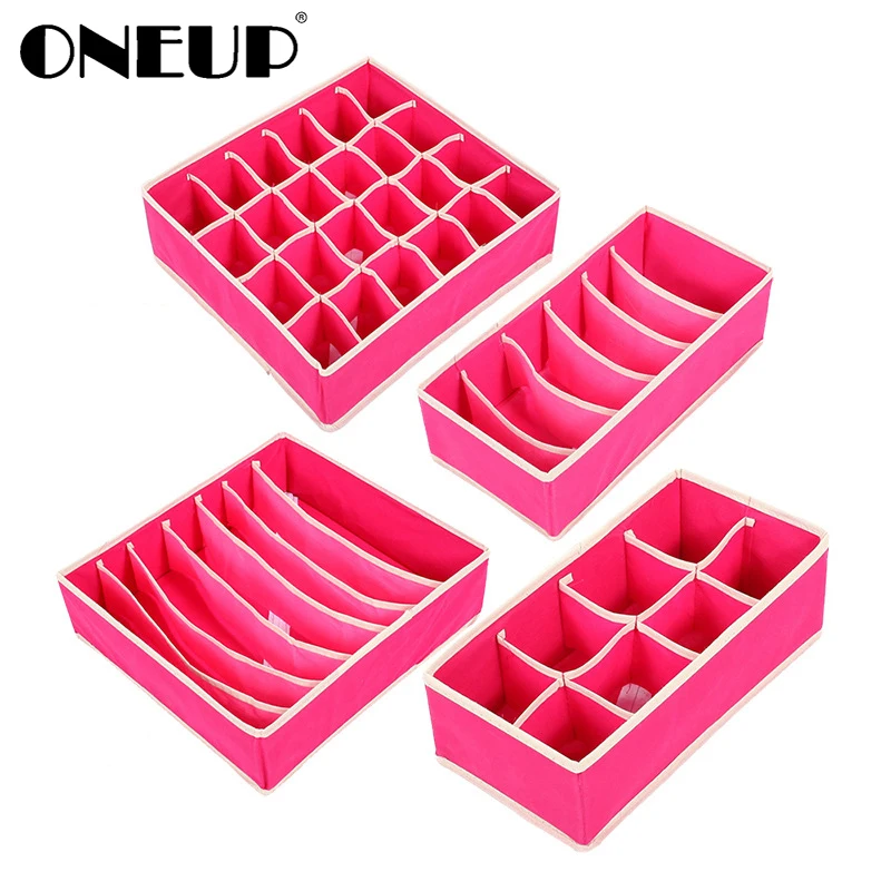 

ONEUP 4PCS/Set Non-woven Underwear Storage Boxes For Ties Socks Bra Shorts Divider Drawer Closet Organizer Box household items