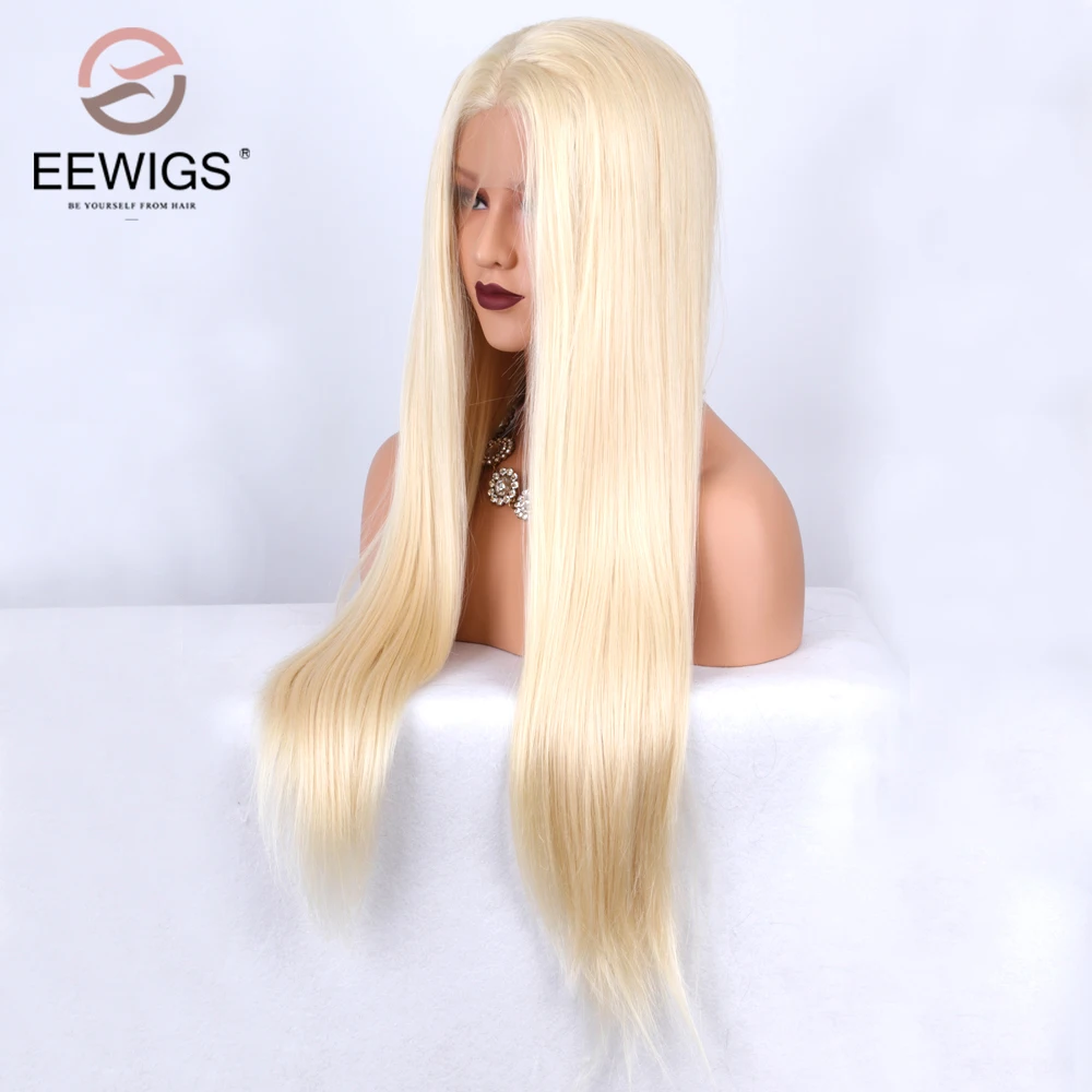 EEWIGS 180% плотность длинные прямые синтетические кружева спереди парики 26 дюймов
