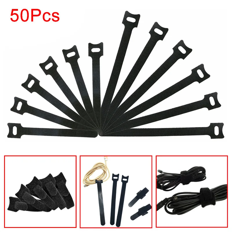 

50 Pcs/Set Cable Ties Hook&Loop Reusable Fastening Nylon Wire Straps for Organization Management 30Pcs 15cm & 20Pcs 20cm--M25