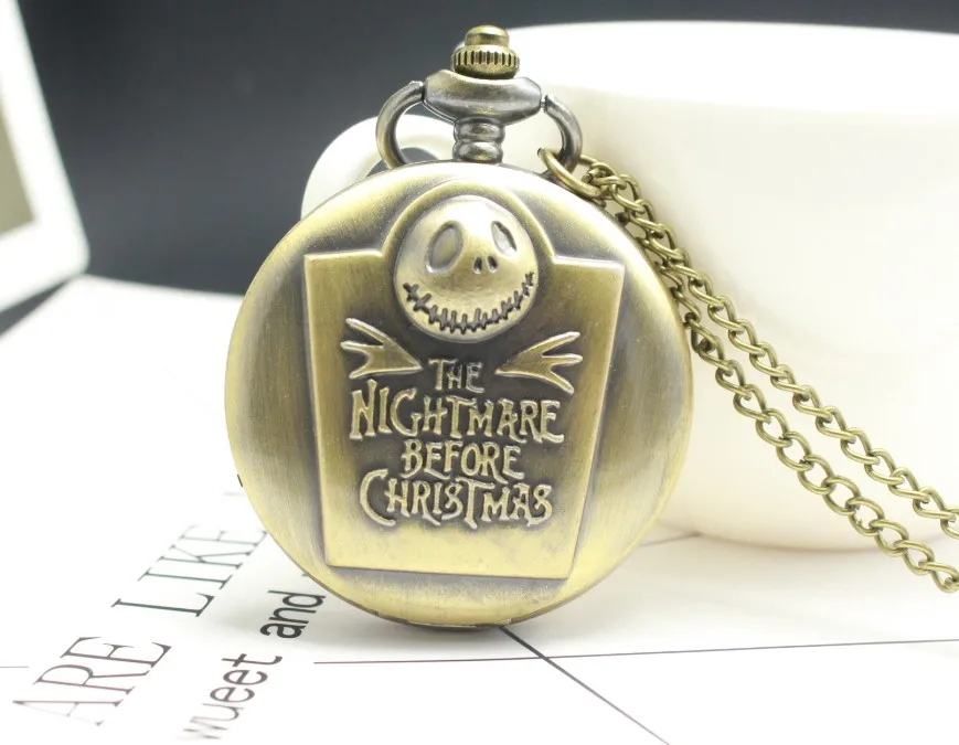 

New Dropshipping The Nightmare Before Christmas Quartz Pocket Watch Analog Pendant Necklace Mens Womens Christmas Gifts Watch