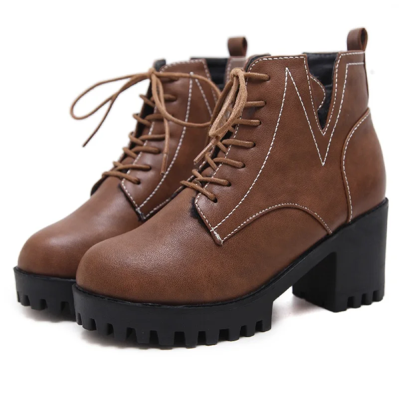 

2018 autumn and winter cross straps thick with round head plus velvet thickening velvet women's booties brwon 0115