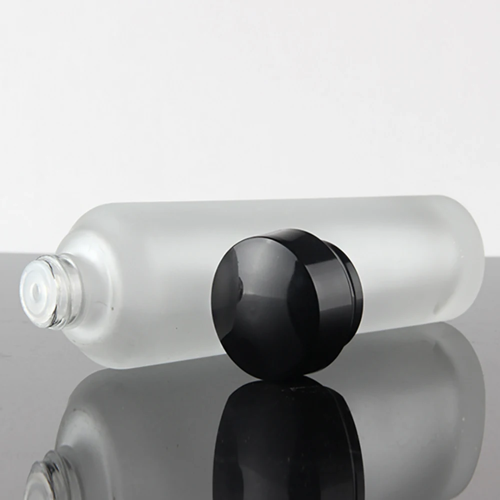 

100ml Toner Clear Frosted Glass Container with Black Cap,Skin Care Bottle Packaging