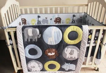 

New 7 pcs baby bedding set baby cot crib bedding set cartoon animal baby crib set Quilt Bumper Sheet Skirt