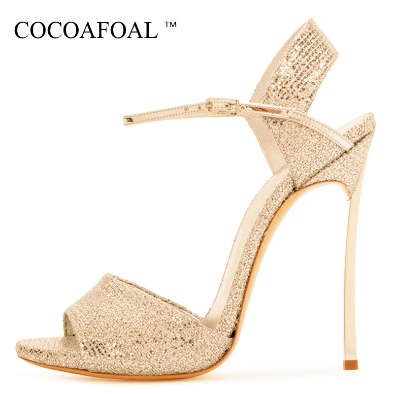 

COCOAFOAL Women Gold Open Toe Sandals Plus Size 33 43 Gladiator Bridal Shoes Party Sexy Bling Silver Heel Height Wedding Sandals