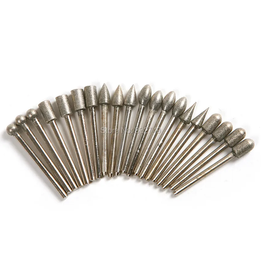 

20PCS 3mm Shank Diamond Grinding Burr Drill Bits Sets Engraving Carving Card Grinding Tool For Dremel Rotary Tool