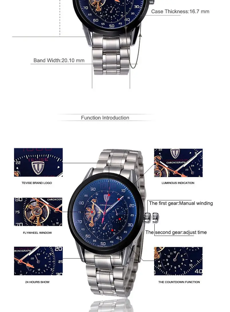 Tevise Mechanical Watch Men Fashion Luxury Men's Automatic Watches Clock Male Business Waterproof Wristwatch relogio masculino