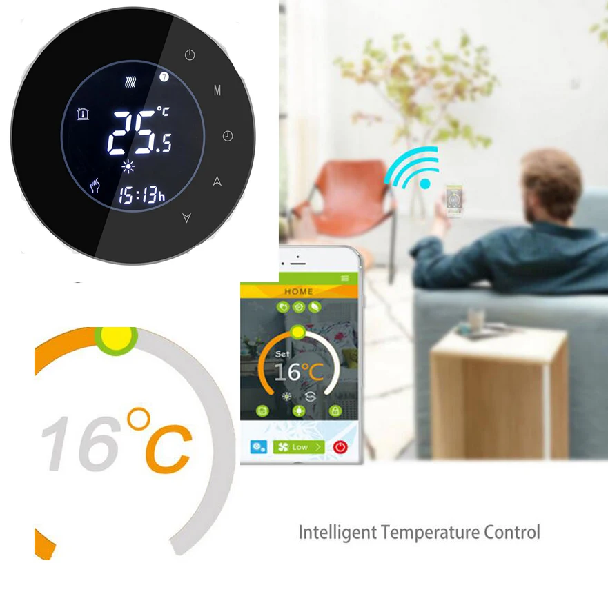 

BHT-6000-GCLW Water/Gas Boiler Thermostat Backlight WIFI 3A Weekly Programmable LCD Touch Screen Works