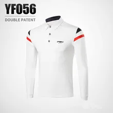 PGM весна осень Мужская быстросохнущая дышащая эластичная футболка с длинными рукавами для гольфа с пуговицами и воротником в полоску, рубашка поло для гольфа