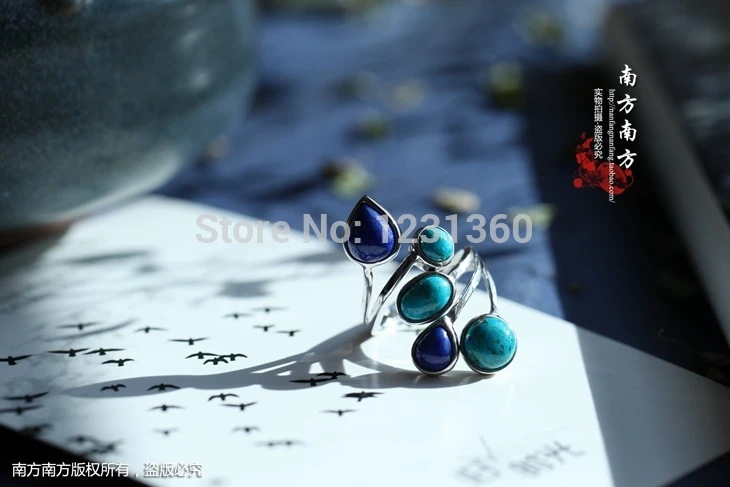 

Free Shipping Lapis Lazuli, Malachite Old Silversmith Silver Jewelry Handmade Ring Ring Female Models
