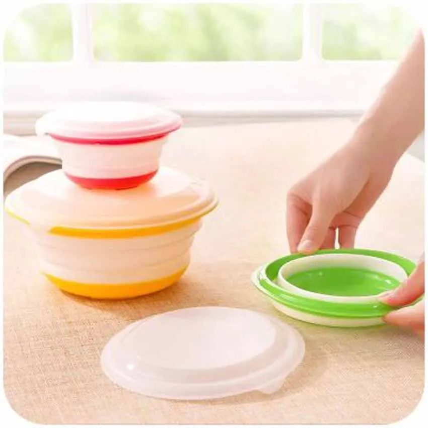 Buy 3pcs Set Outdoor Tableware Picnic Set Silicone Foldable Bowl with Lid