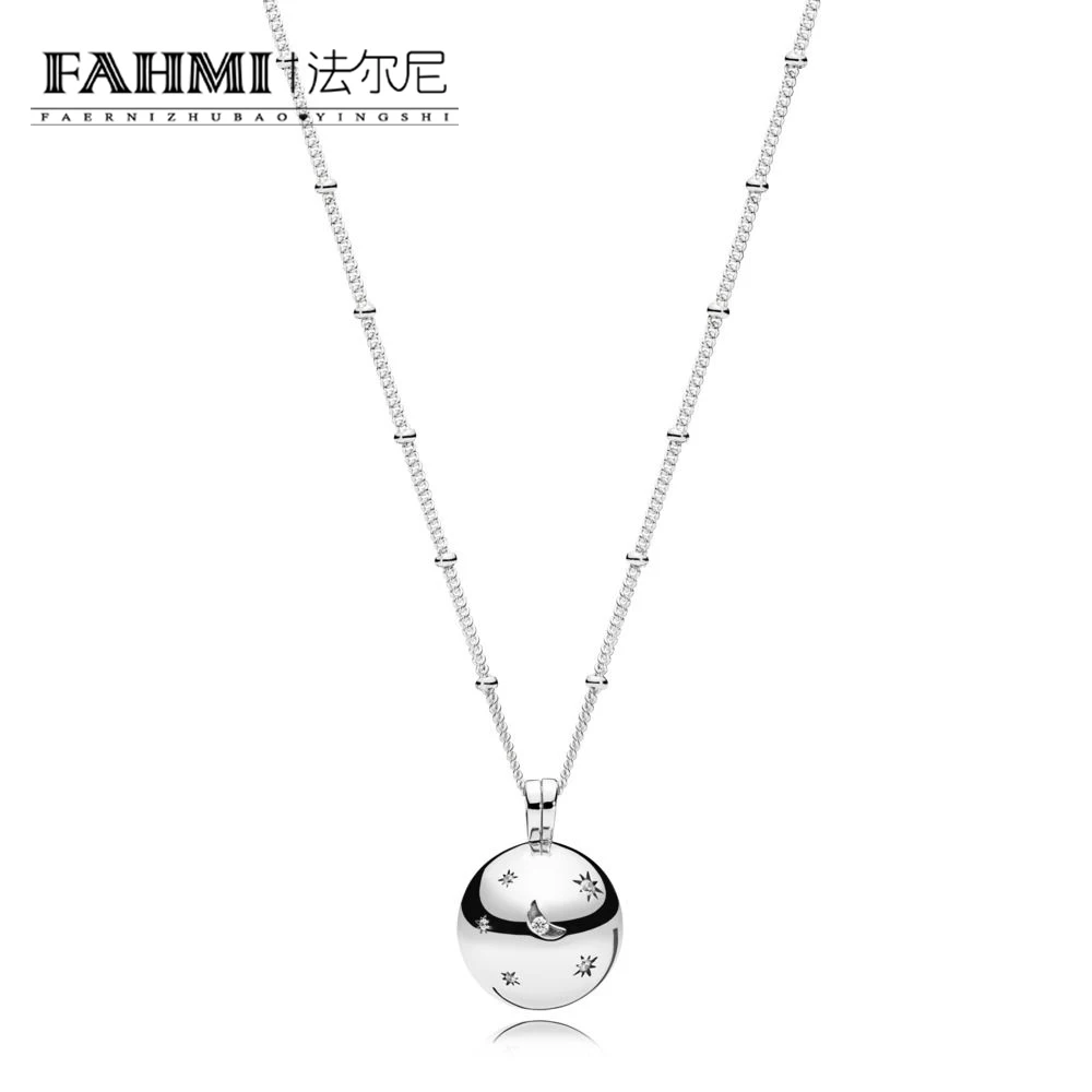 

FAHMI 100% 925 Sterling Silver New 397537CZ MOON AND STARS Pendant NECKLACE Women's Fashion Clavicle Chain Wedding Jewelry