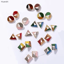 HUANZHI Япония Корея минималистичные красочные акриловые полые квадратные геометрические круглые треугольные ацетатные серьги-гвоздики для женщин и девушек