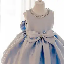 Небесно-Голубой тюль Принцесса праздничное платье для девочек бриллианты большой бант свадебное платье на Рождество Детская одежда на день рождения от 12 месяцев до 12 лет