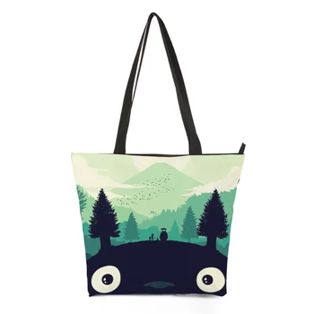 

Customize Women Bag 3d-Totoro series Printing bag Shoulder Bag Trapeze bag Handbag Casual Tote shopping bag 44.5cm*35cm