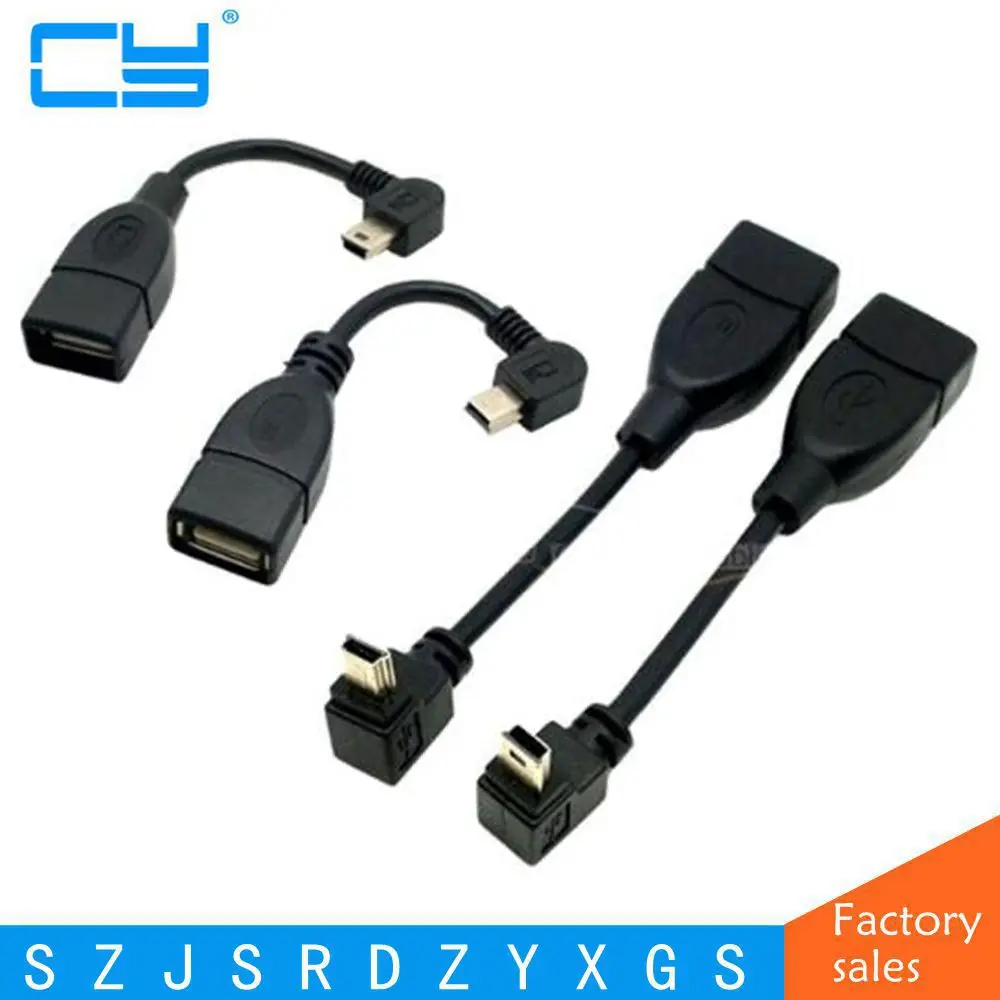 Мини USB к otg адаптер Mini 5Pin A/F OTG хост кабель под углом 90 градусов для HTC Samsung Moto