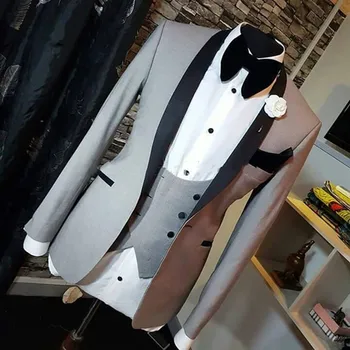 

Light Grey Men Wedding Suits Slim Fit Shawl Lapel Groomsmen Suit Mens Tuxedo Blazer Wedding Prom Suits 3 Pieces Black Pant