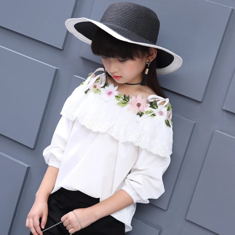 Ropa otoño florales chicas adolescentes blusas 2018 algodón blanco de manga blusas para niñas tops|blouses for girls|girls blouselittle girls blouses - AliExpress