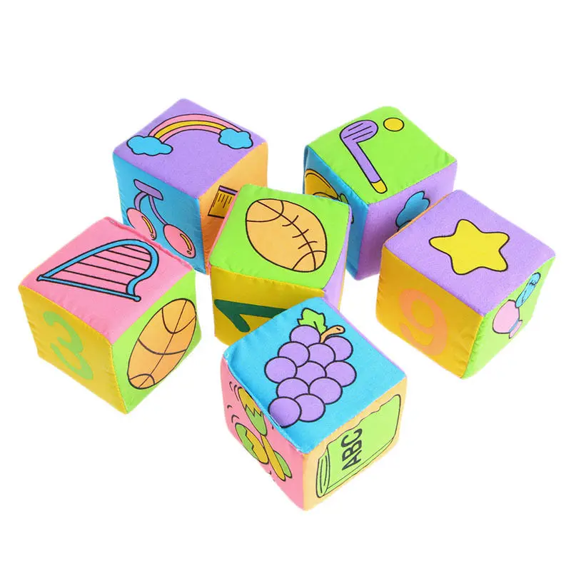 New 1Set 6 in 1 Set Infant Baby Cloth Rattle Building Educational Toys Soft Blocks Cube Kids Gift