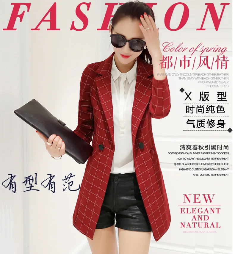 Casual Fashion Women Blazers and Jackets Plaid Notched