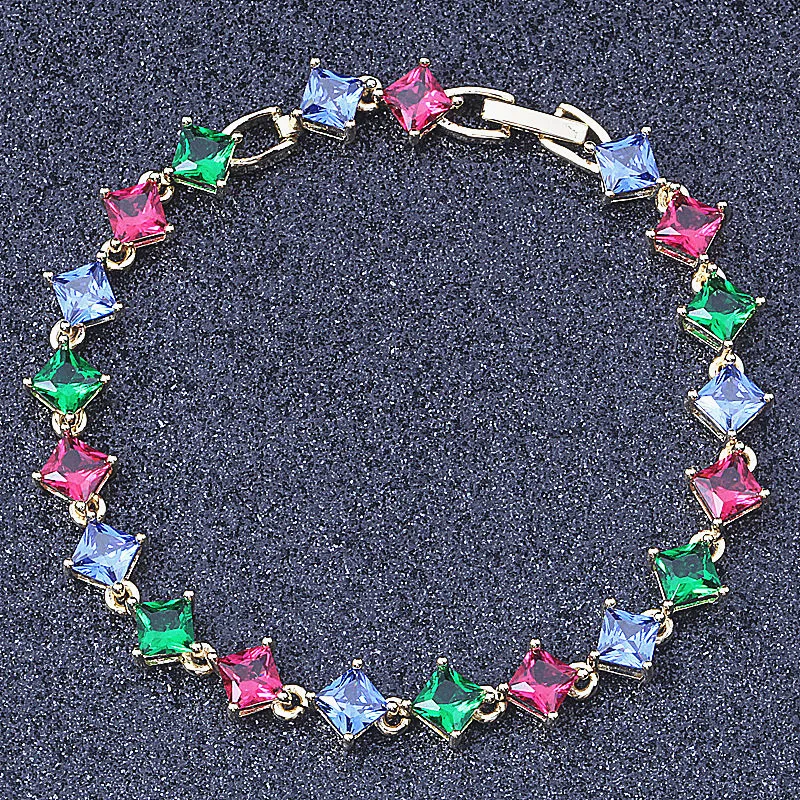 

2 Colour Stunning Lady Engagement Bracelets Fashion Princess cutl Crystal AAA Cubic Zirconia Bracelet for Women S096 & S097
