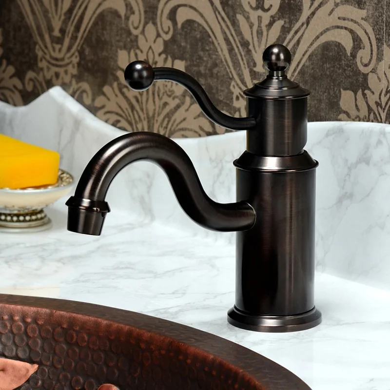 

European style gold faucet cold and hot single hole single handed retro archaized faucet bronze titanium gold plating copper