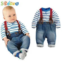 Sodawn Bébé Vêtements Ensemble Cool Garçons 3 pcs Costume (t-shirt + Pantalon + Bretelles) Automne Et hiver Infantile Vêtement Enfants Vêtements Outwear