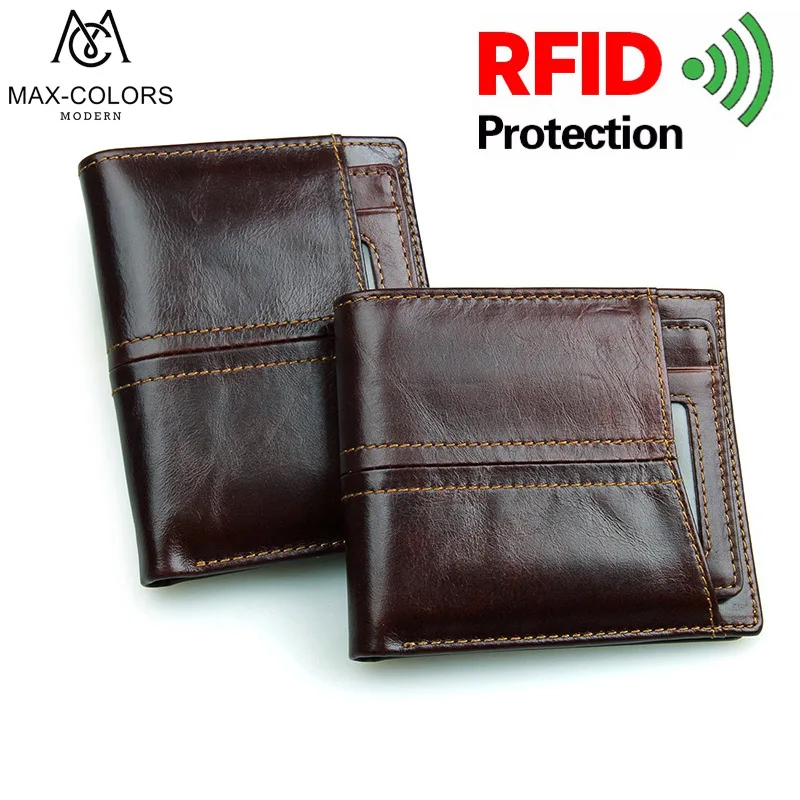 MC Brand RFID Card protector Wallet Genuine Leather Men Wallets with