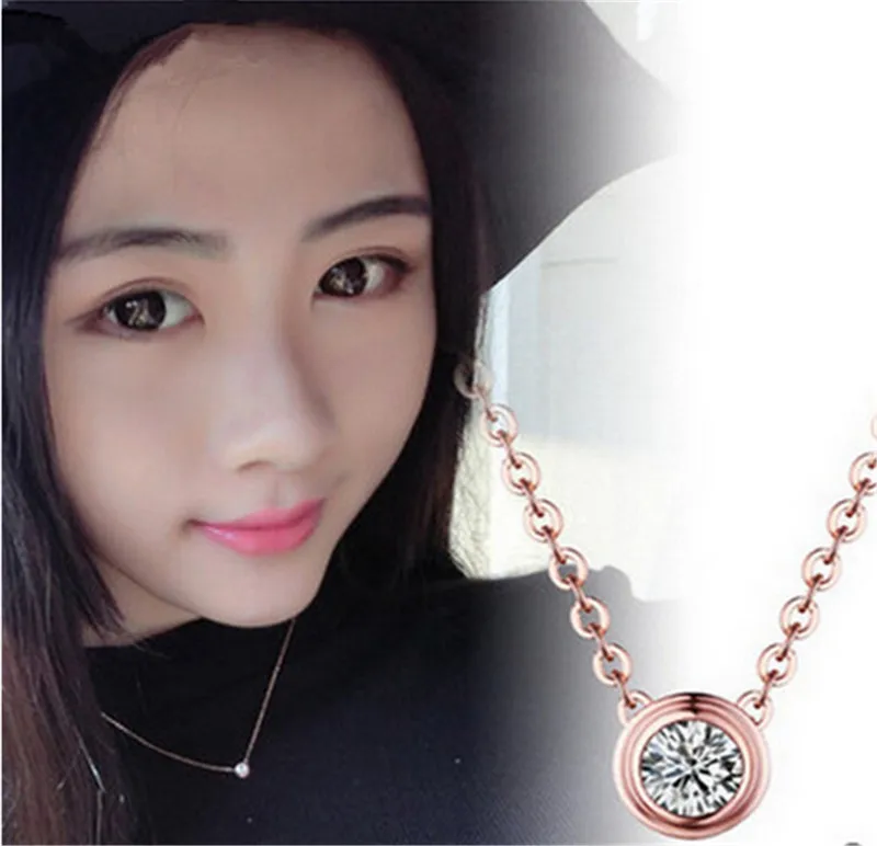 

MISANANRYNE Top Quality Simple Style Crystal Pendant Necklace Rose Gold Color Fashion Jewellery Bijoux CZ Collar Choker Necklace