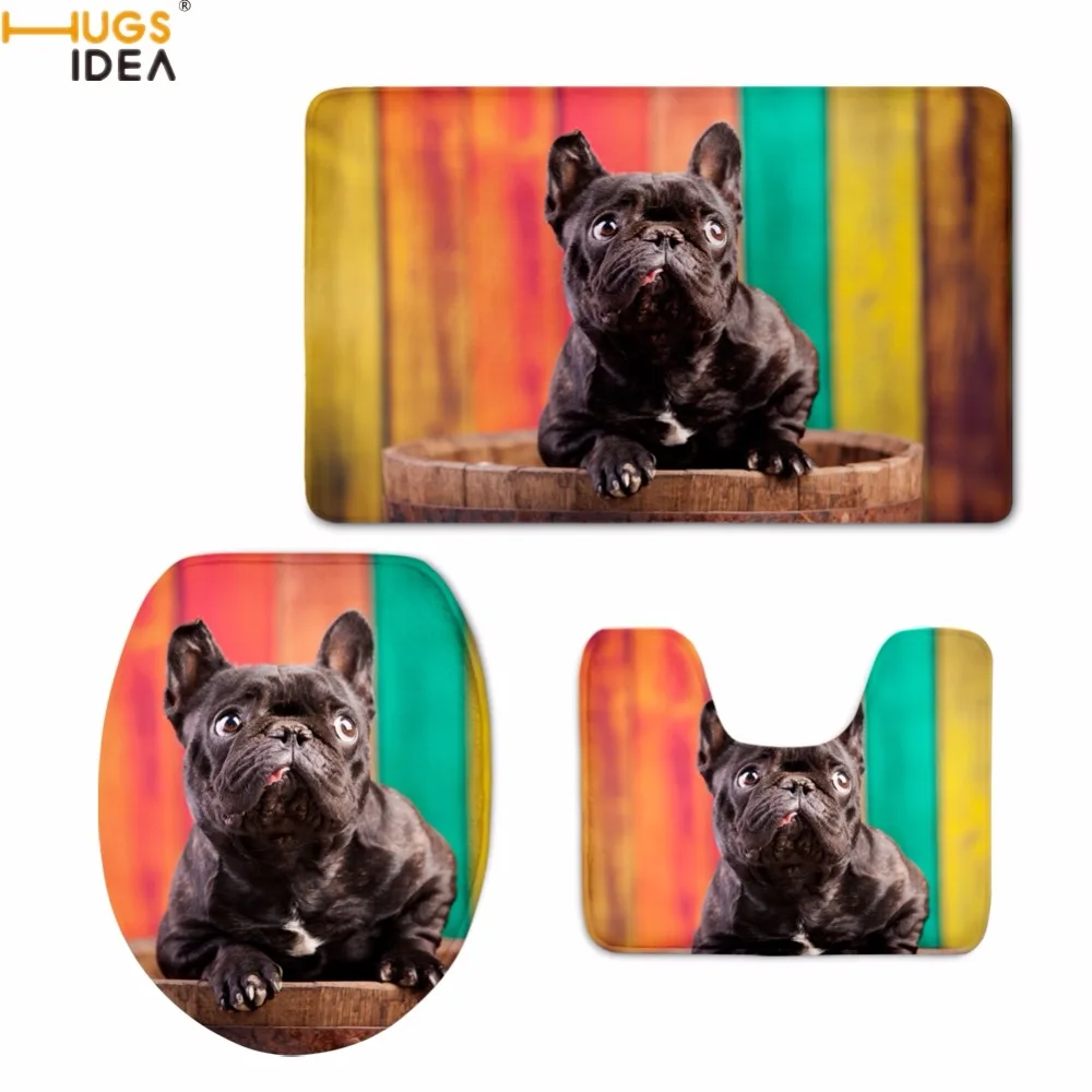 HUGSIDEA Санузел нескользящие носки-тапочки ковры Cute 3D Собака Французский бульдог/Бостон терьер узор wc коврики мягкие 3 шт. комплект надувные матрасы