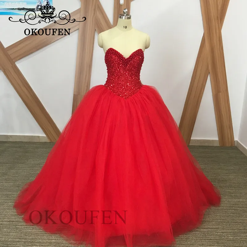 

Luxury Heavy Beading Top Quinceanera Dresses 2019 Red Ball Gown Sweetheart Long Vestidos De 15 Anos Sweet 16 Prom Dress Pageant