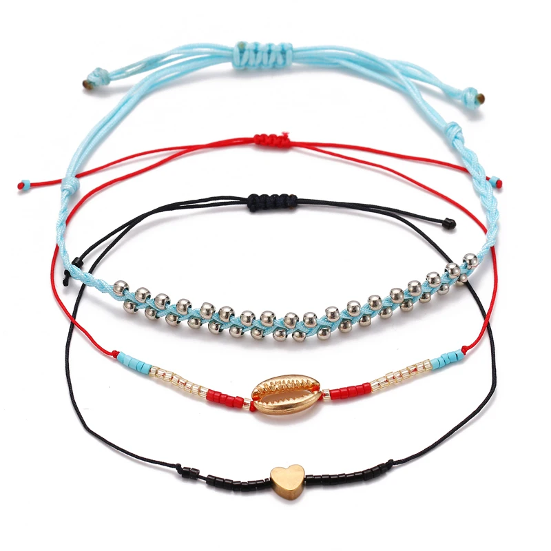 

Boho Gold Heart Cowrie Shell Wrap Bracelet Set Small Acrylic Bead Miyuki Bracelet Bileklik Red Rope Bracelets For Women Jewelry