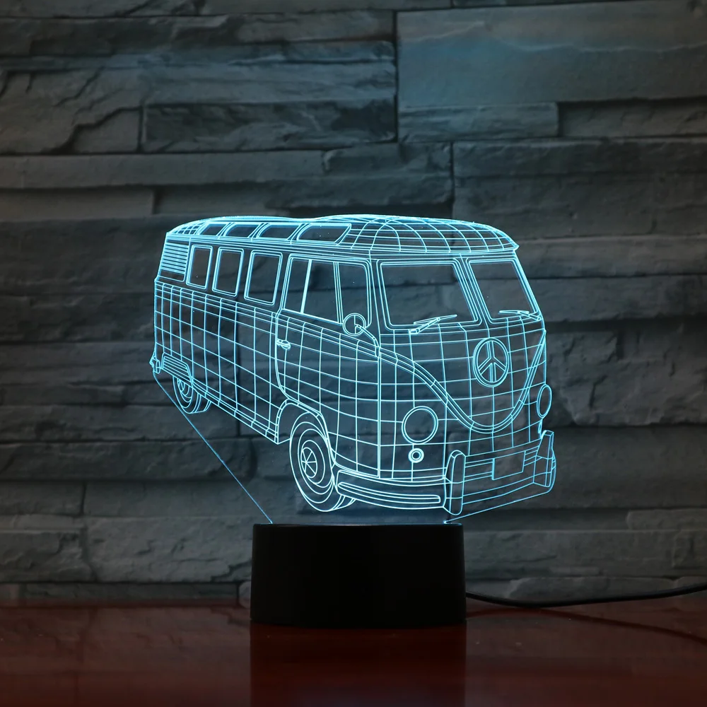 

Creative Bus Model 3D illusion Lamp 7 colors changing LED Night Light Acrylic Visual Desk table fixtures bedside lighting