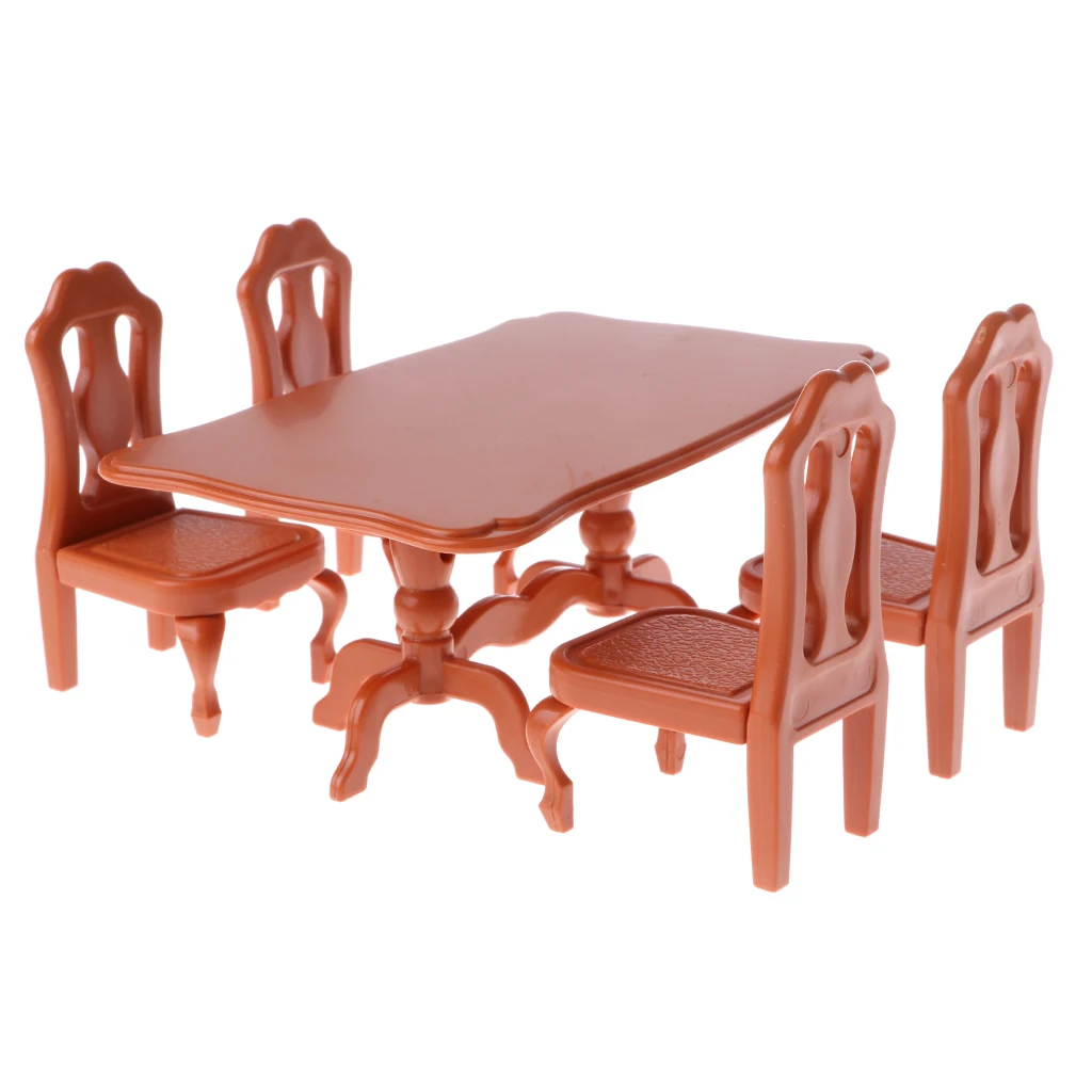 1/12 Dollhouse Plastic Dining Table Chairs Set Kitchen Furniture Dolls House Decoration