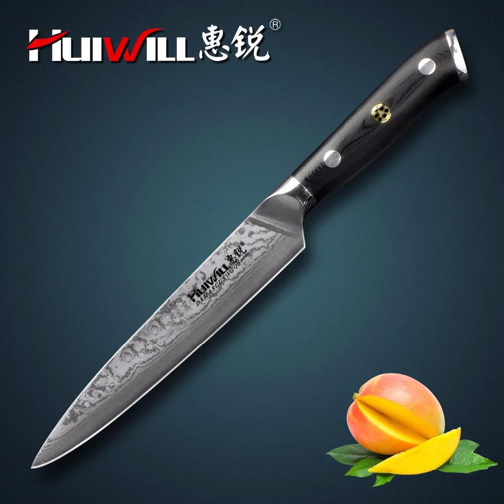 Huiwill дамасский нож 6 дюймов японский VG10 Дамасская сталь кухонный нож/Универсальный нож с кованой ручкой Mosai заклепки