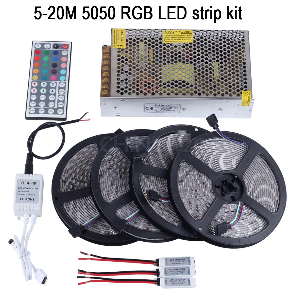 Комплект светодиодной ленты Светодиодная лента 20 М 5050 RGB Водонепроницаемая IP65 с 44