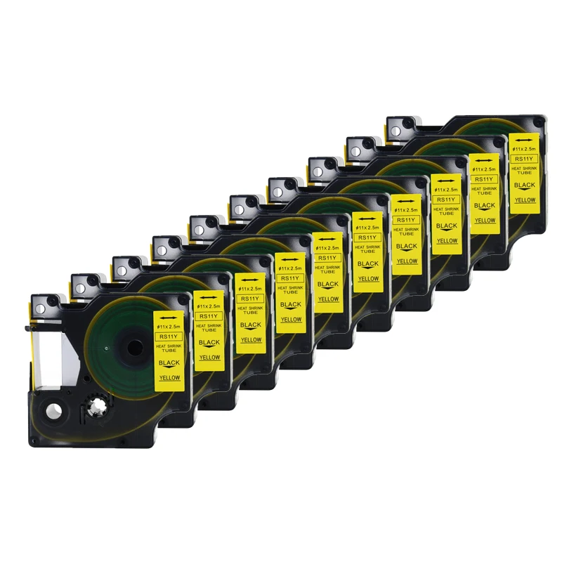 

10pcs 18058 Compatible for DYMO Heat Shrink Tube Label Tape 19mm Black on Yellow 2.5m RS11Y for dymo Rhino Printer 5200 4200