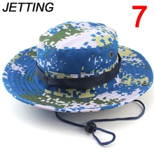 JETTING 1Pc kapelusze przeciwsłoneczne czapka mężczyźni kobiety kamuflaż kapelusz typu Bucket z sznurkiem rybak czapka wojskowa Panama Safari Boonie