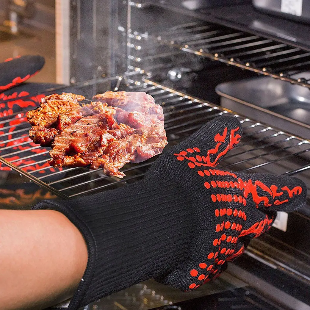 

1 Pair Heat Resistant Glove Microwave Barbecue Oven Gloves Heated Thick Oven BBQ Barbecue Mitts Kitchen Accessories Tools