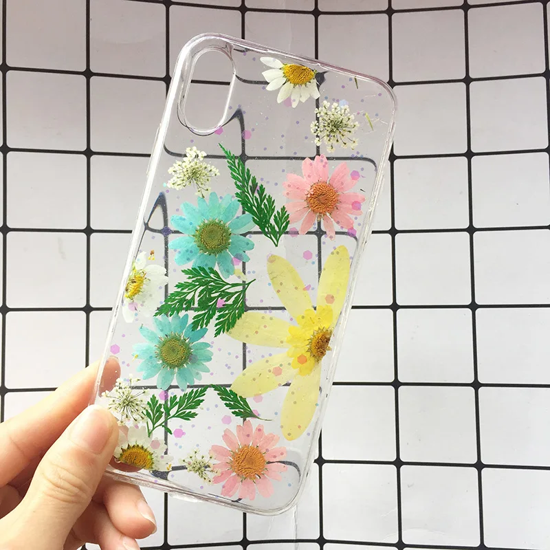 Real Dried Flowers Soft TPU Phone Case For iPhone X XR XS Max 6 6S 7 8 plus Silicone Cover Handmade Clear Pressed Case Coque New (8)