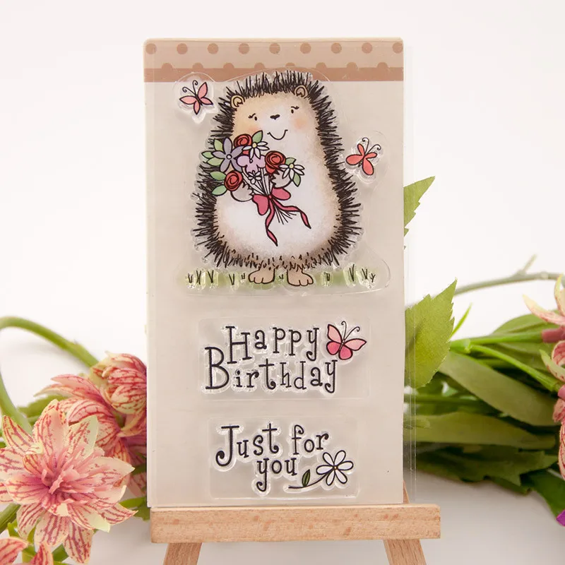 

Cute Hedgehog Rubber 3D Stamps Flowers Transparent Silicone Clear Stamps For Scrapbooking DIY Albums Decoration Kids Doodle Tool