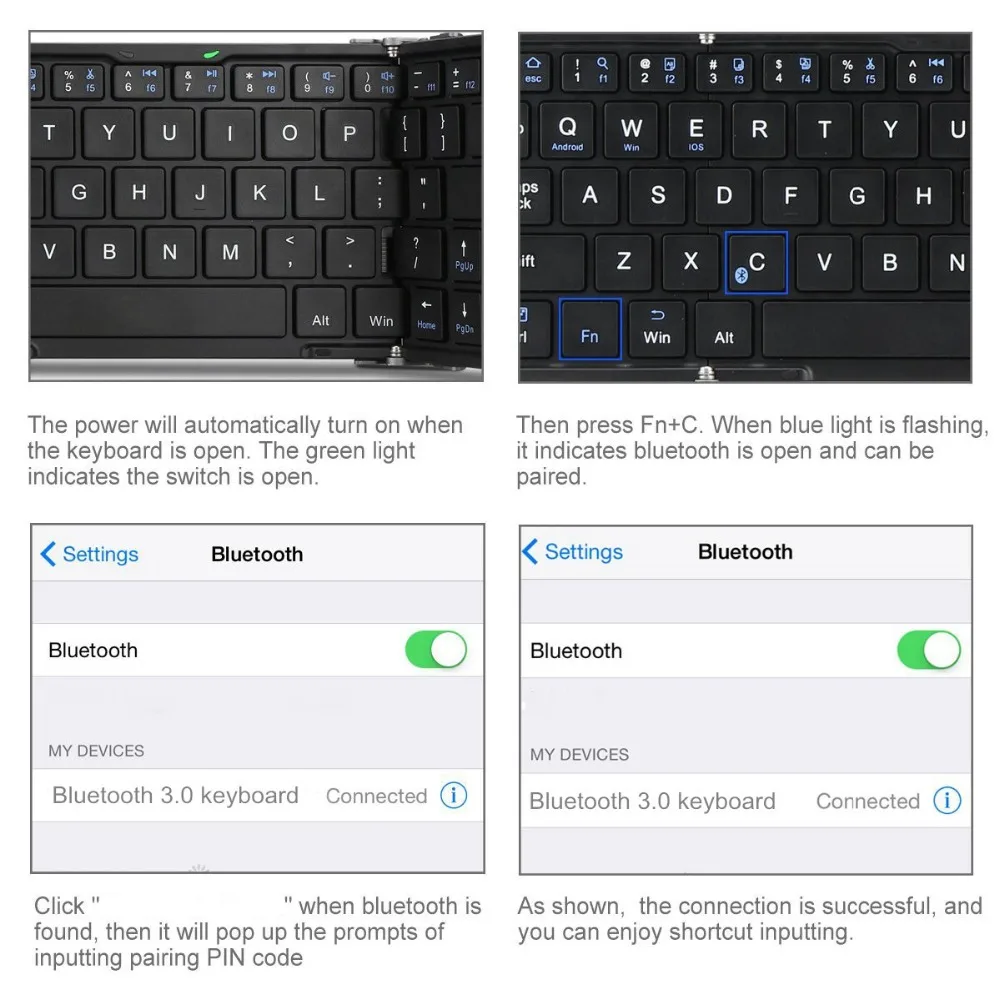 Портативная Складная Беспроводная Bluetooth клавиатура для iPad IOS/Android/Windows Tablet PC сотовый телефон черный белый