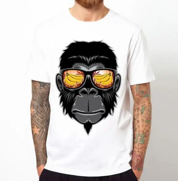 

LUSLOS Orangutan White Glass Funny humor Cartoon Causal Short T-Shirt