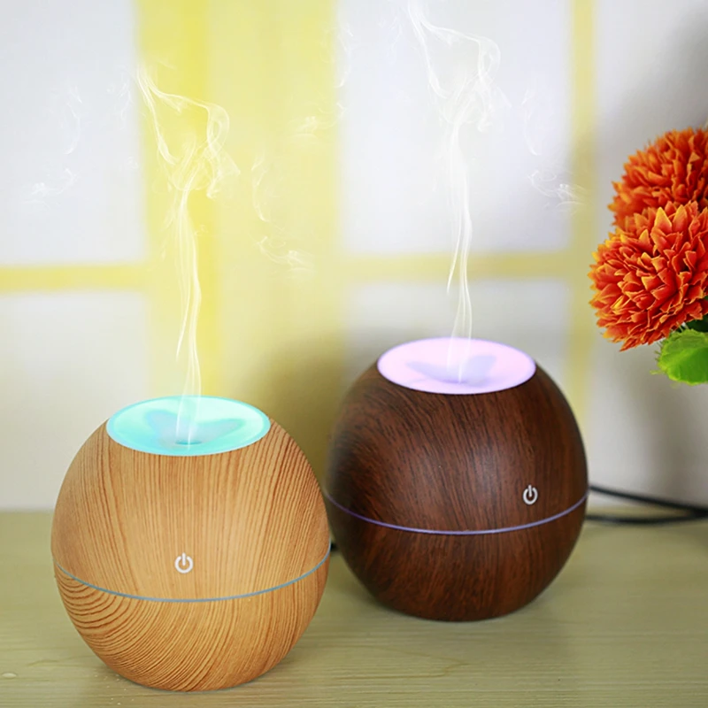 

130ml Aromatherapy Humidifier, Ultrasonic Diffuser Essential Oil Diffuser Wood Grain, Waterless Auto Shut off, 7 Colors Light
