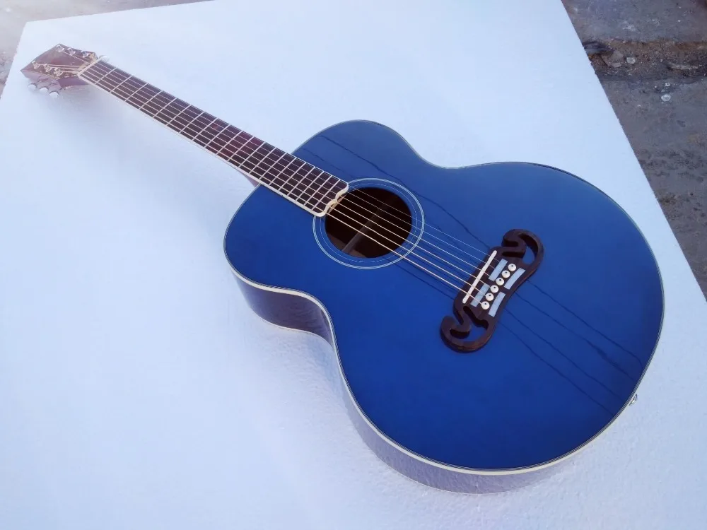 

hot free shipping 2019 new parlor guitar 38 inches one piece neck blue finishing acoustic electric Guitar