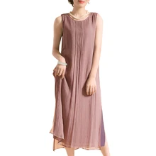 Summer Dress 2019 Women Vintage Cotton Dress Plus Size 3XL 4XL 5XL Sleeveless Casual Loose Midi Long Dress Oversized robe female