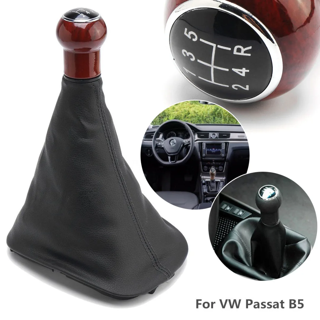 Newest 5 Speed Wood Gear Shift Knob Stick Gaiter Boot For V-W Golf Passat B5 Je-tta 99-04